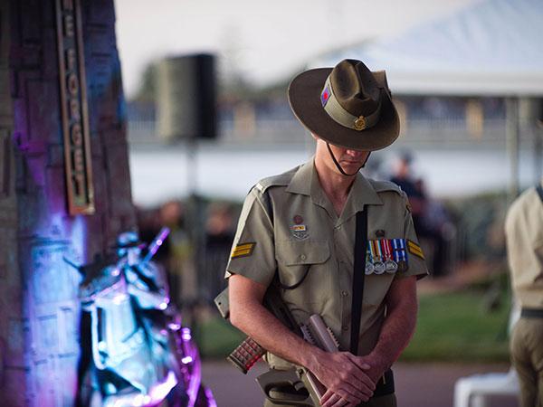 Australian Army soldier standing at a dawn service
